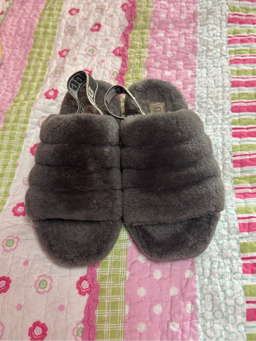 Grey Ugg fluffy slippers